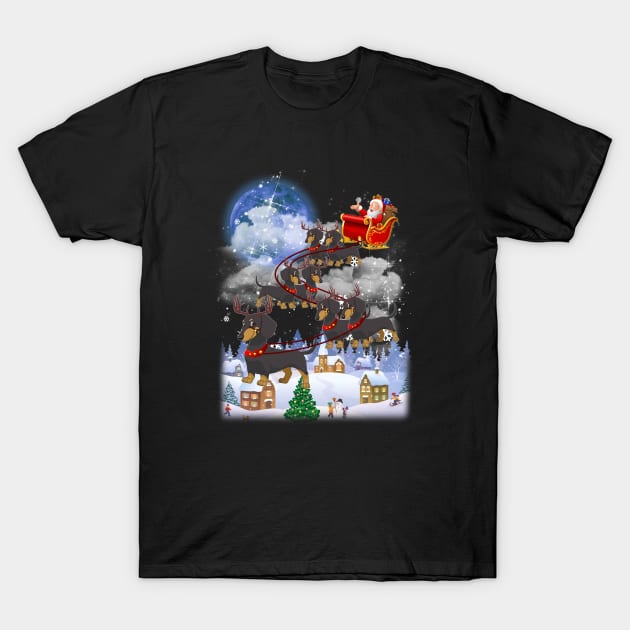 Santa Clause Drives Dachshund Reindeer Sleigh T-Shirt by TeeAbe